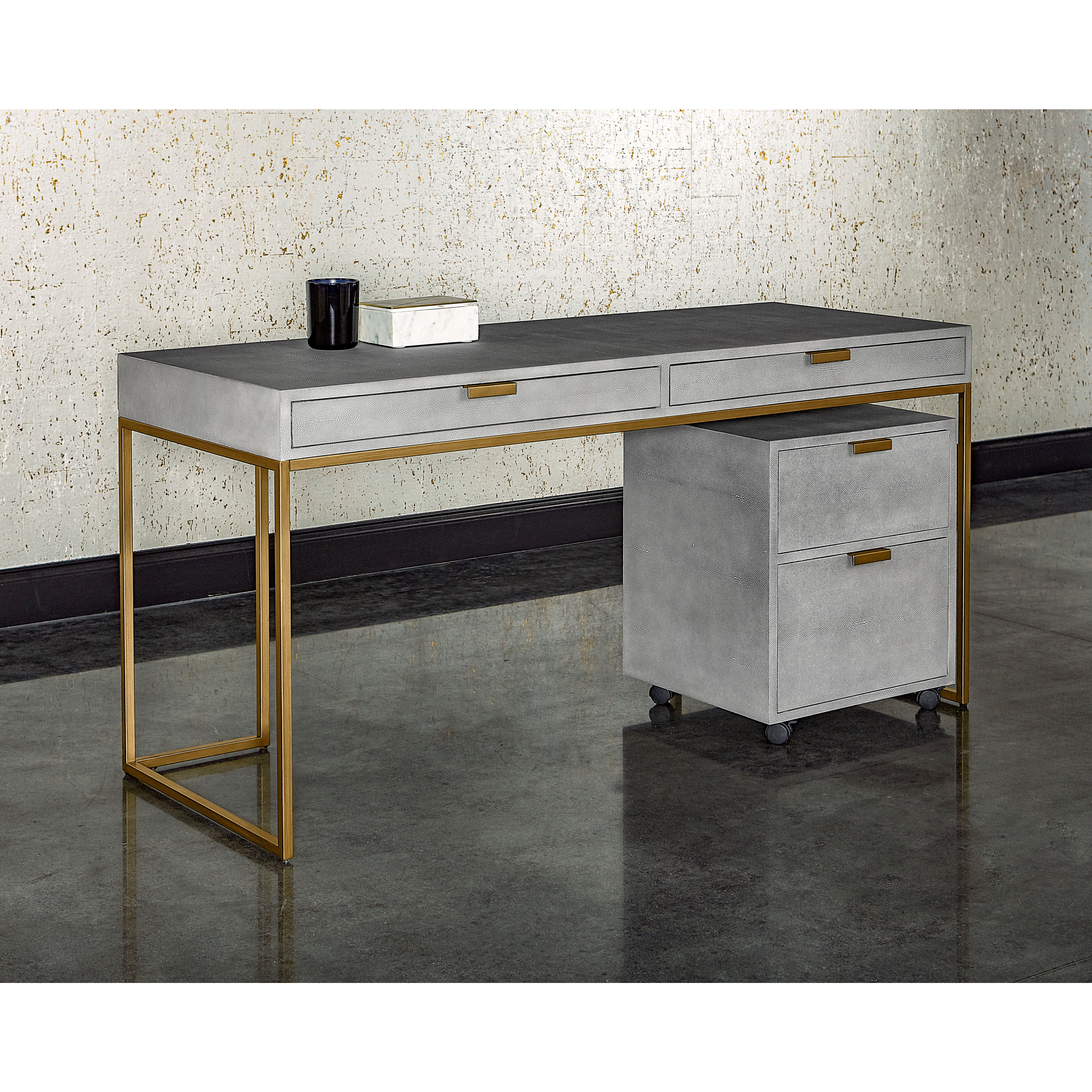 Jiro 63 X 24.25 inch Grey Shagreen Desk
